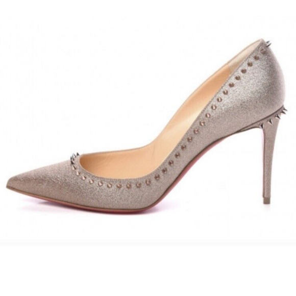 Christian Louboutin Anjalina 85 Rose Gold Glitter Spikes Stiletto Heel Pumps 37 - Picture 13 of 16